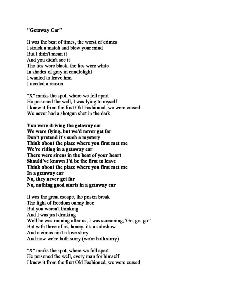 Getaway Car Lyrics