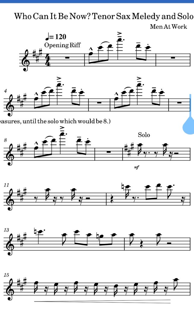 who can it be now sax